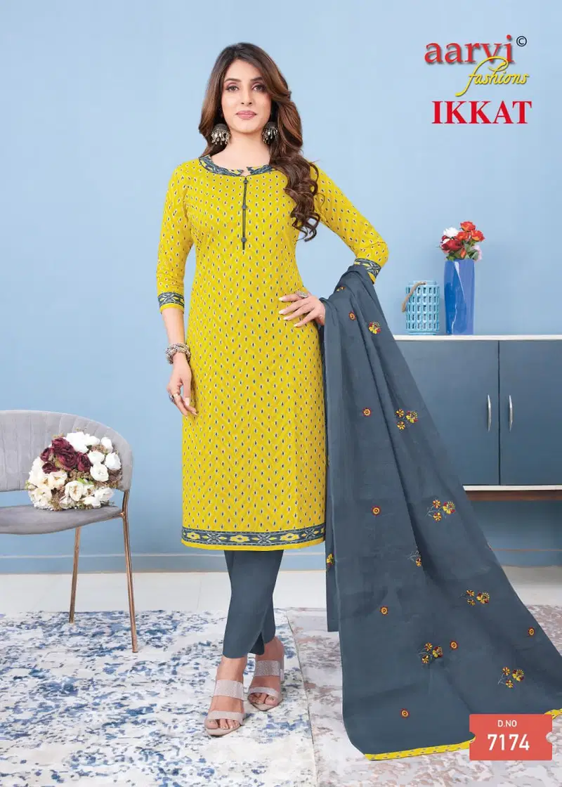 Aarvi Ikkat Vol 1 Printed Cotton Readymade Dress Exporters In India
